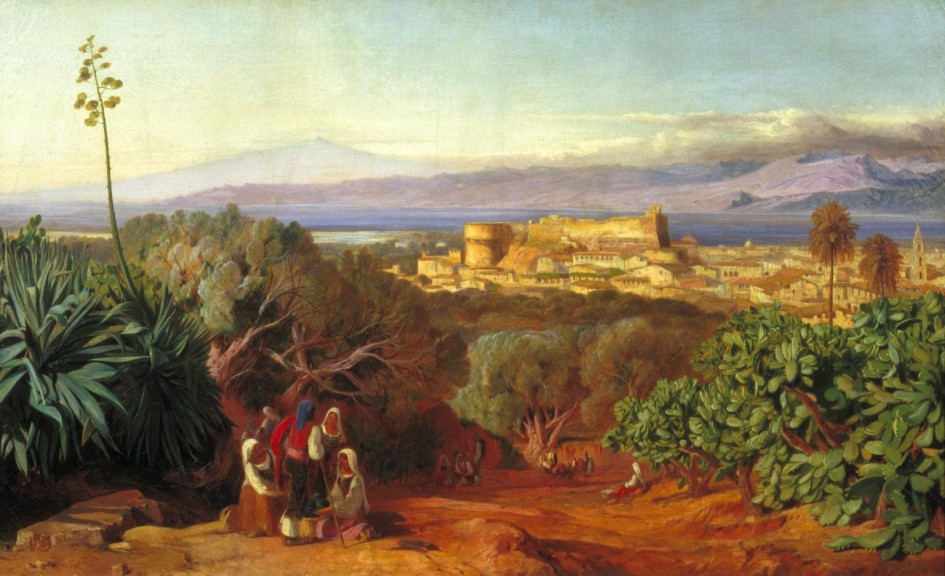 view of Reggio and the Strais of Messina 1847 Edward Lear